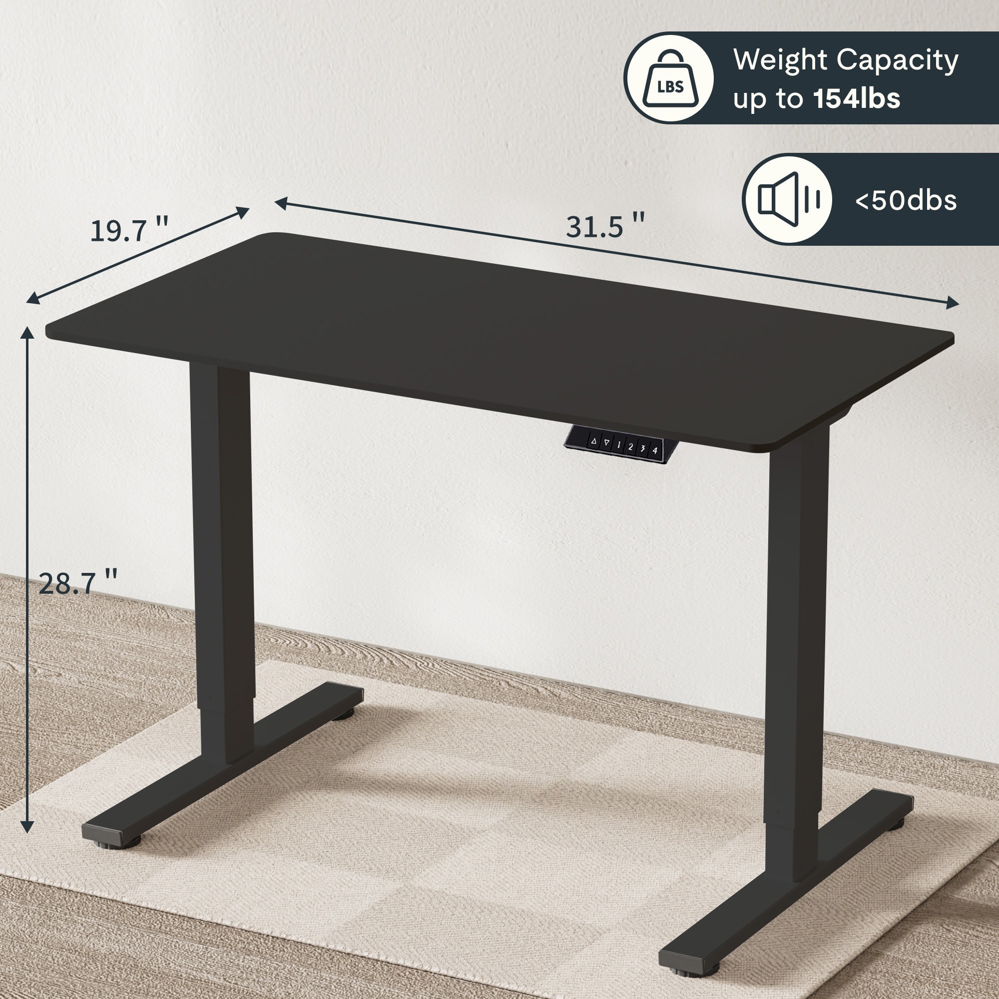 Electric Standing Desk Whole Piece Adjustable Height Desk Home Office Computer Workstation Sit Stand Up Desk (Black Frame + Black Top)_voghion.com